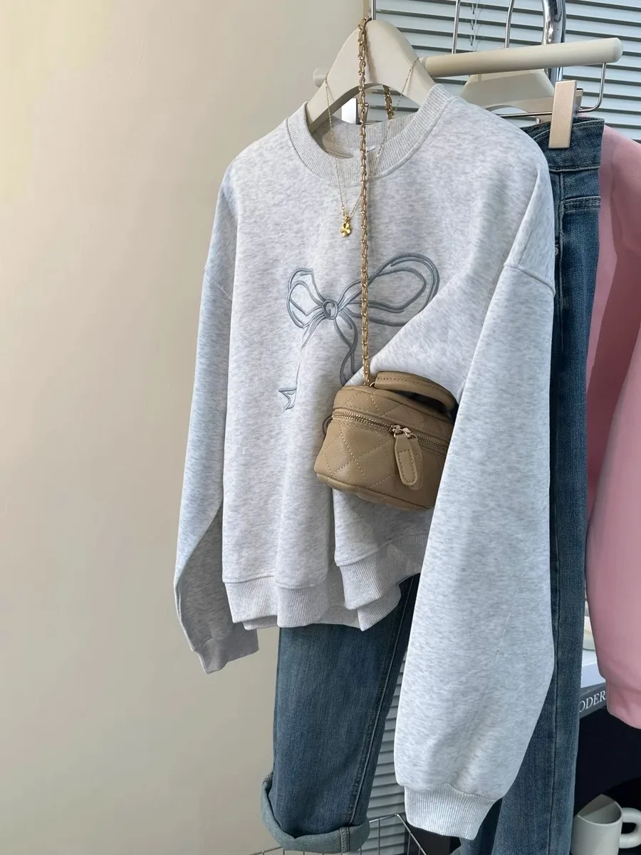 

Корейская женская толстовка свободного кроя с длинными рукавами и капюшоном, весенне-осенняя, тонкая, с вышивкой узелками, удобная