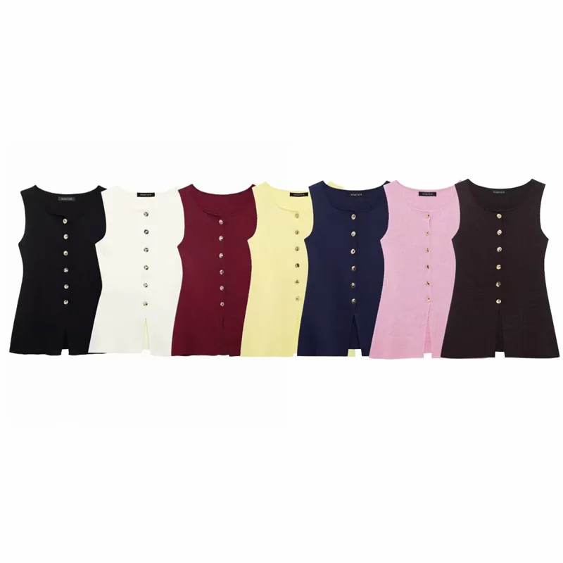 

Women's Knitted Vest Spring-Summer 2024 Knitted Vest with Metal Buttons Elegant and stylish women's vest Top