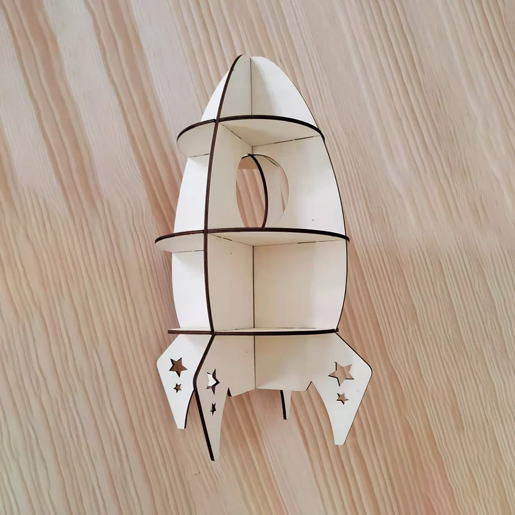 Kreatywny drewniany regał w kształcie rakiety, półka na biurko, do biura, dekoracja domu, organizer, naturalny drewniany stojak ekspozycyjny, ozdoba do domu.