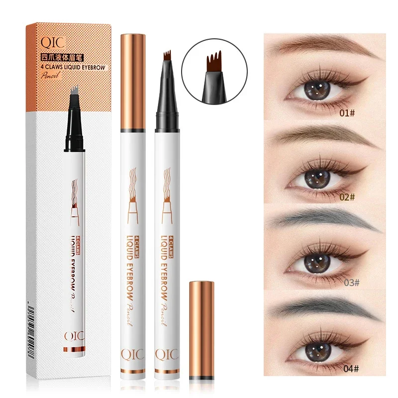 ปากกาเขียนคิ้วคิ้ว4ปลายส้อม3D microblading ดินสอเขียนคิ้วมหัศจรรย์สวยงามเป็นธรรมชาติดินสอเขียนคิ้วยาวนานใหม่