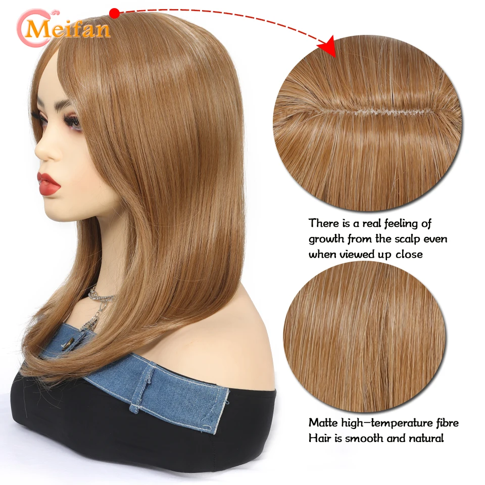 MEIFAN Synthetic Long Straight Hair Topper Hairpieces With Middle Part Bangs Invisible Natural False Hairpieces For Women