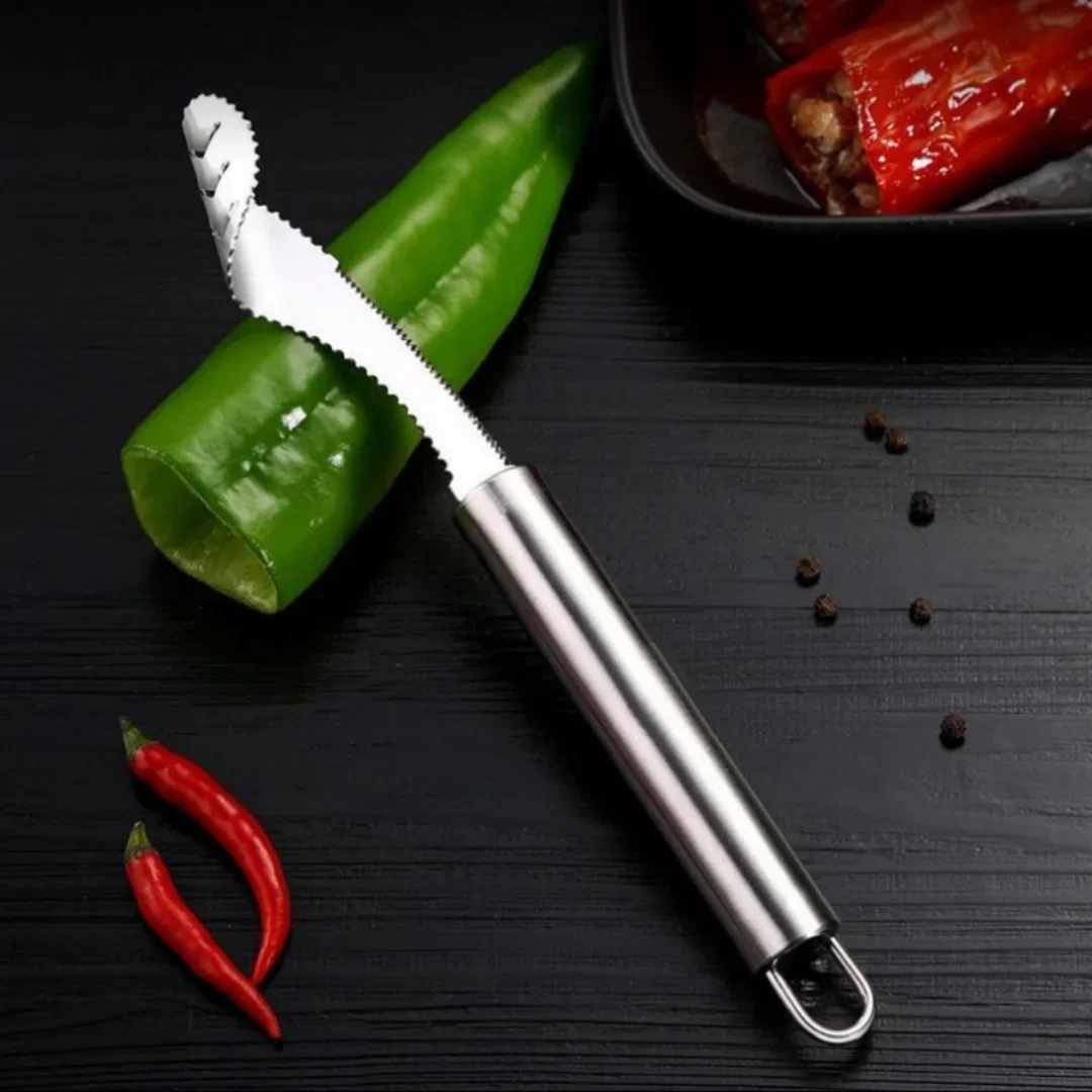 

Stainless Steel Chili Pepper Core Remover Jalapeno Green Bell Pepper Seeded Tool Vegetable Fruit Kitchen Knife Slicer Durable