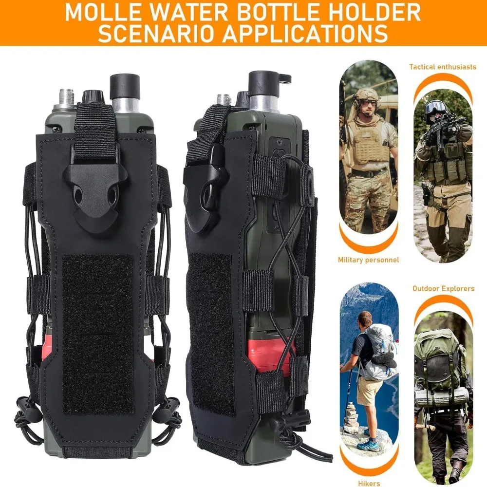 MOLLE Tactical Water Bottle Holder Pouch Adjustable Drawstring Radio Walkie‑Talkie Carrier Bag for Hiking Outdoor Sports