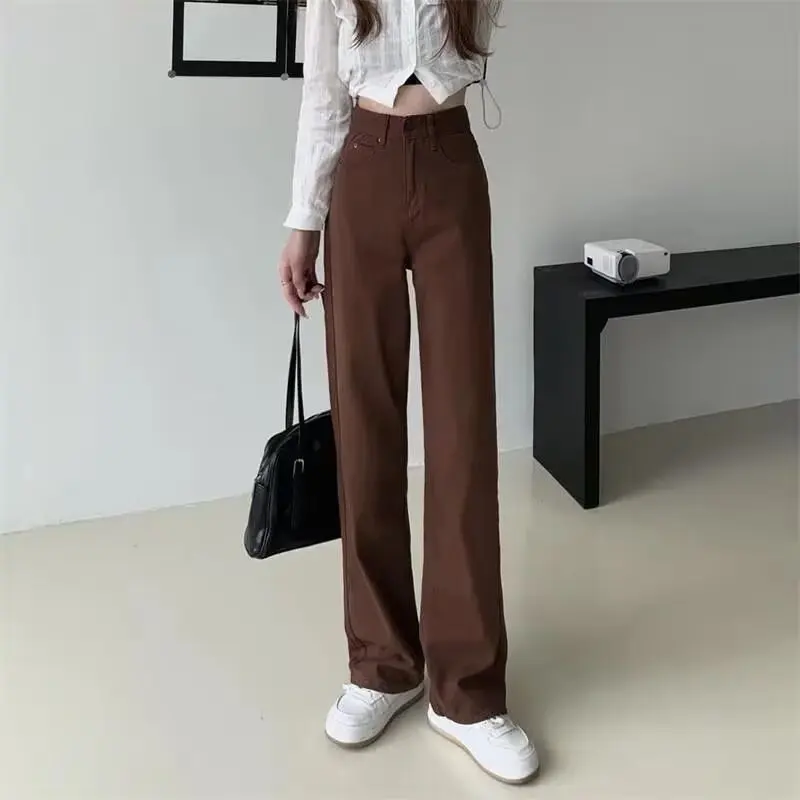 Washed Vintage American Brown Denim Jeans Loose Straight Leg Wide Leg Long Trousers for Men And Women Casual High Waist Sc854aaa7ad424892ae5012a7261531746