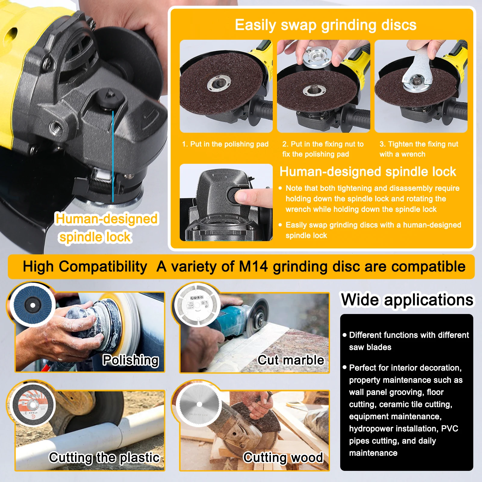 21V 125mm M14 Angle Grinder Brushless Motor Electric Grinding Tool Multifunctional Lithium Cutting Machine Utility Power Tools