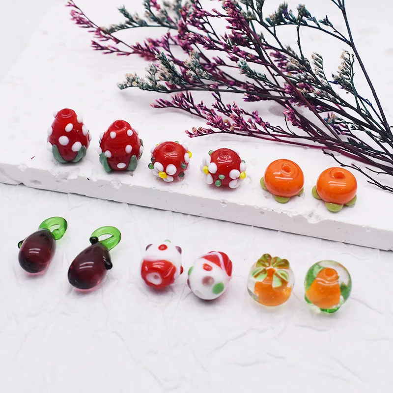 

Coloured glaze Glass Strawberry cherry pepper Watermelon banana charms lampwork glass pendant DIY jewelry accessories handmade