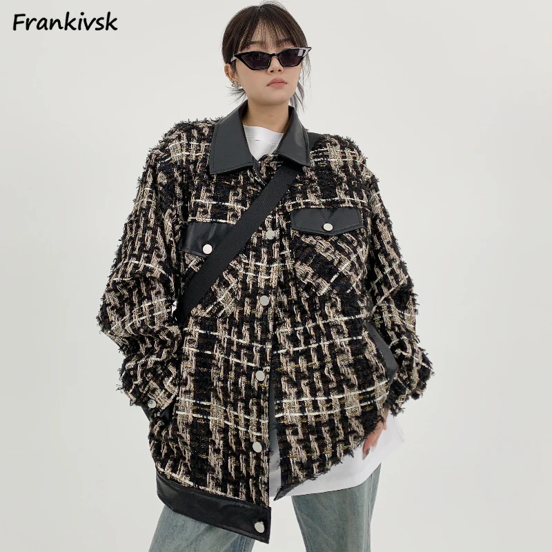 

Jackets Women Elegant Fashion All-match Plaid Long Sleeve Streetwear Unisex Japanese Style Couple Overcoats Autumn New Vintage