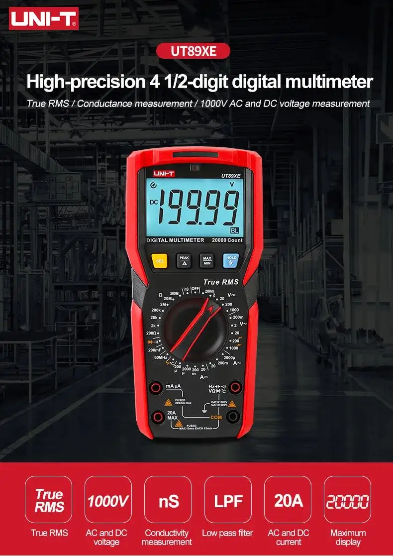 UNI-T UT89XE Digital Multimeter Professional Tester True RMS Manual Range DC AC Voltmeter Ammeter Capacitor Temperature Meter