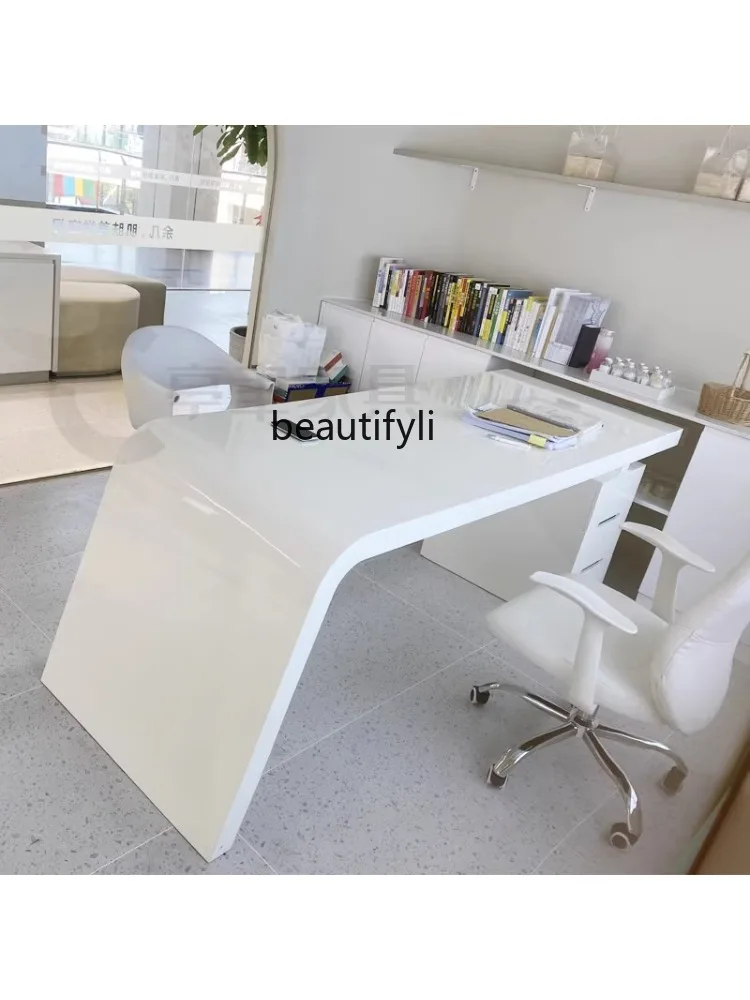 Creative Office Desk Fashion Beauty Negotiation Medical Beauty Consultation Table European Simple Modern White Paint Face Table