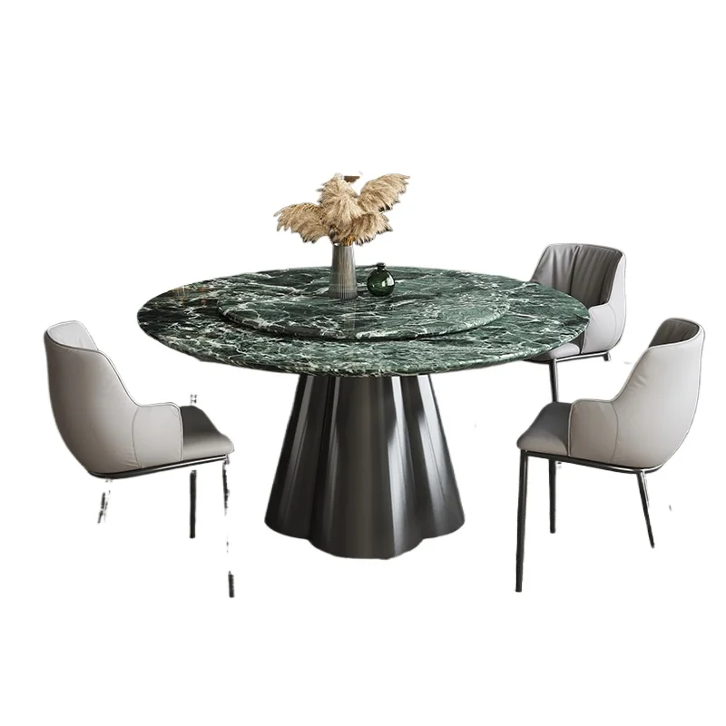

Round dining table and chair combination modern simple high-end large apartment dining table with turntable