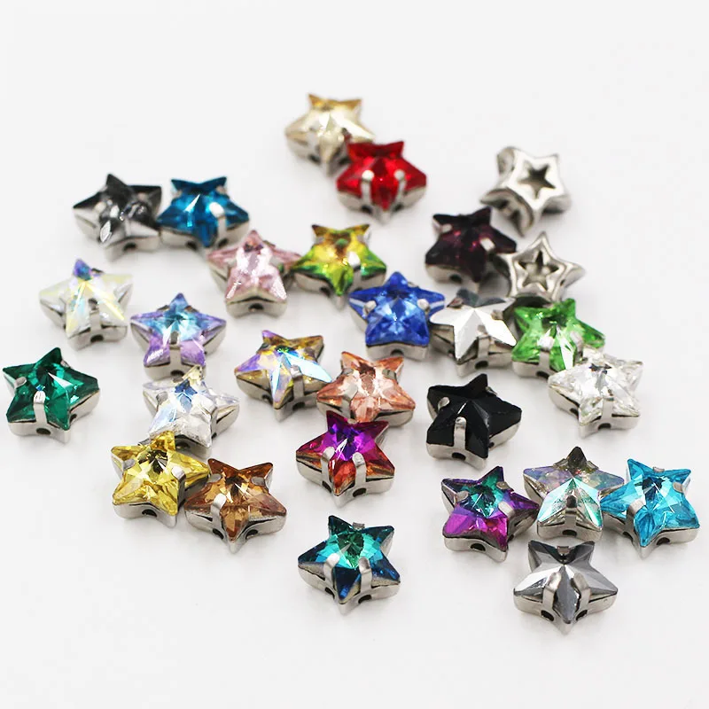 10pcs cristalli Star Nails Art Charms colla su Strass perline ricamo Base in metallo Strass decorazione in tessuto per cucire vestiti