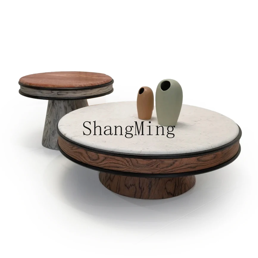 

CL Minimalist Round Solid Wood Combination Coffee Table Wabi-Sabi Style Large and Small Round Tables Coffee Table