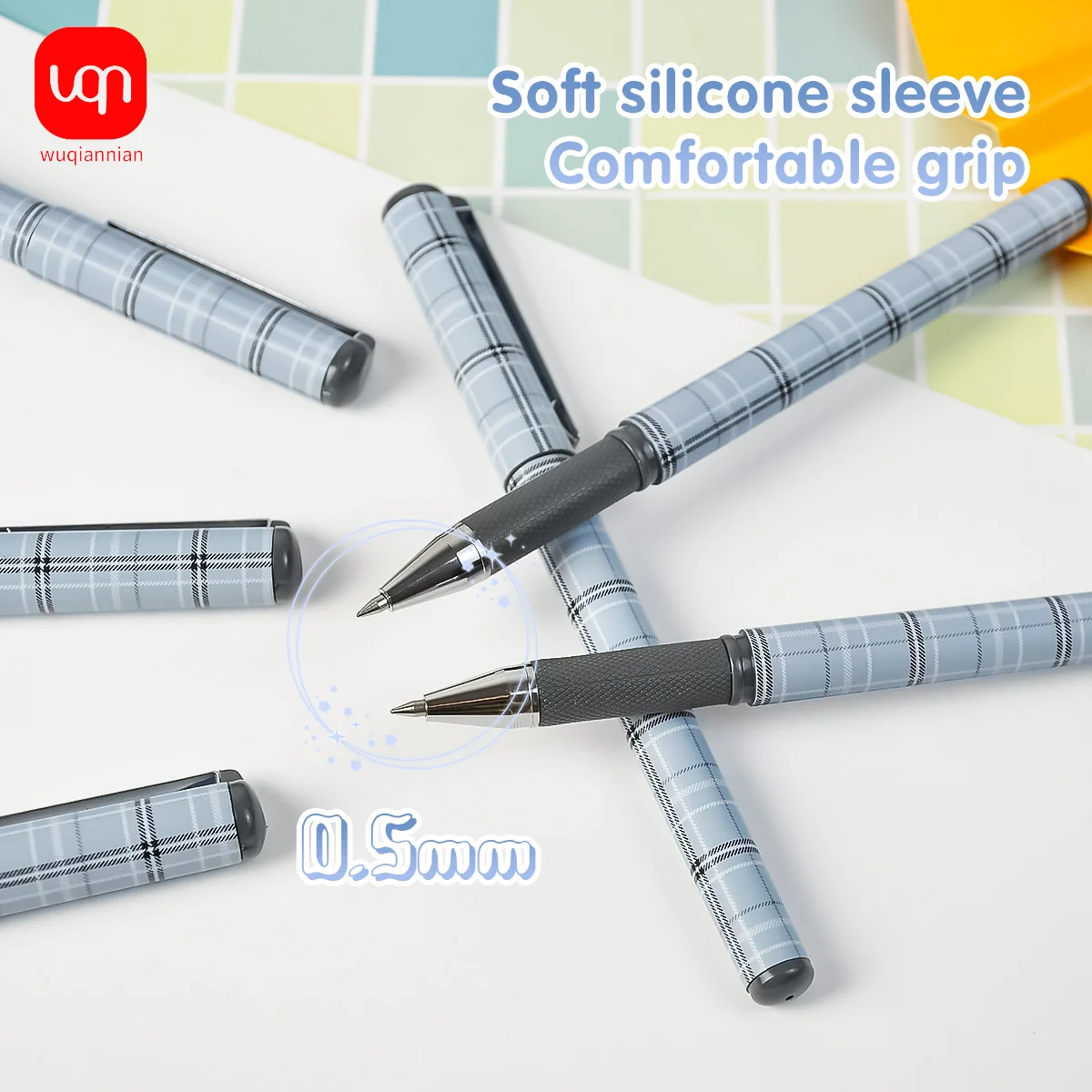 

WQN 4/8/12pcs Fashion Black Gel Pens, 0.5mm Tip, Black Ink, Business Signing Pen, School and Office Supplies