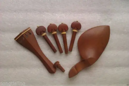 

3 Sets Jujube Violin Fitting 4/4 with Boxwood Ring with peg chin rest tail piece