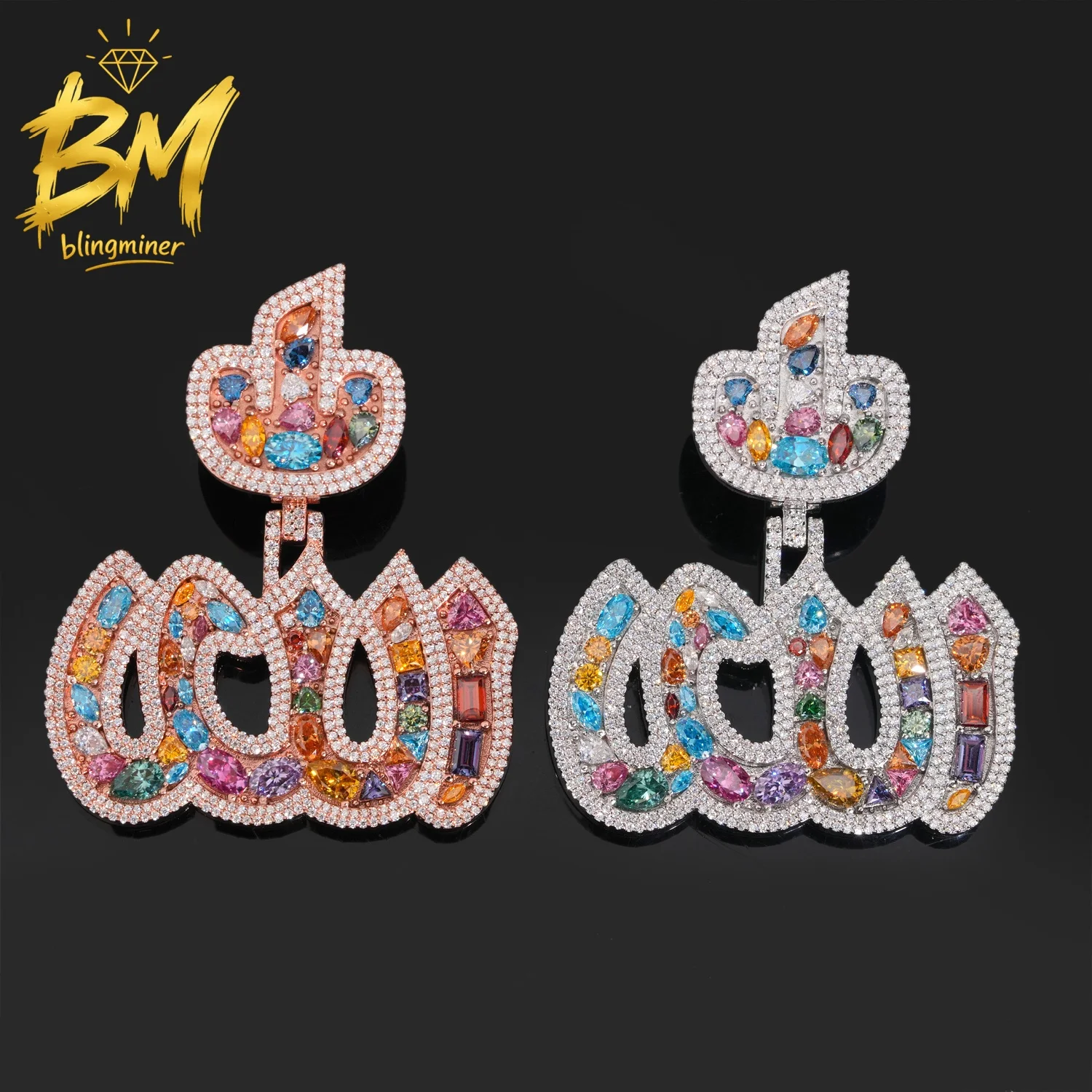 Blingminer Multi Color VVS Moissanite Pendant For Men Women S925 Silver Iced Out Pendants Pass Diamonds Tester Free Shipping