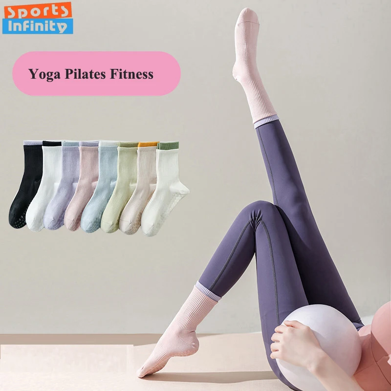

Eur35-41 Yoga Socks Anti Slip Women's Professional Pilates Socks Boneless Anti Pilling Mid Tube Aerobics Fitness Sports Socks