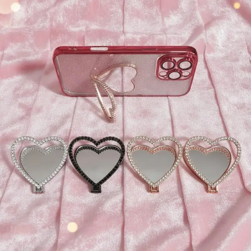 Cute Heart Adhesive Phone Holder  Surface Portable Desktop Lazy Stand for Female Users