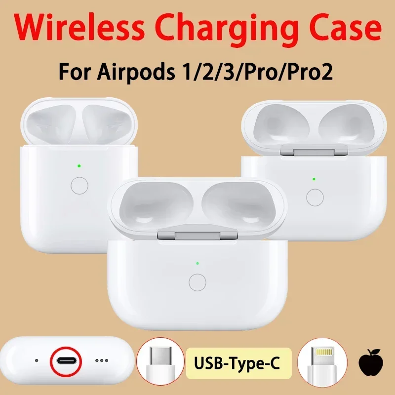 Remplacement du boîtier de chargement sans fil pour Airpods Pro 1/2/3 génération d'origine, remplacement du boîtier de chargeur avec chargement 【USB Type C】