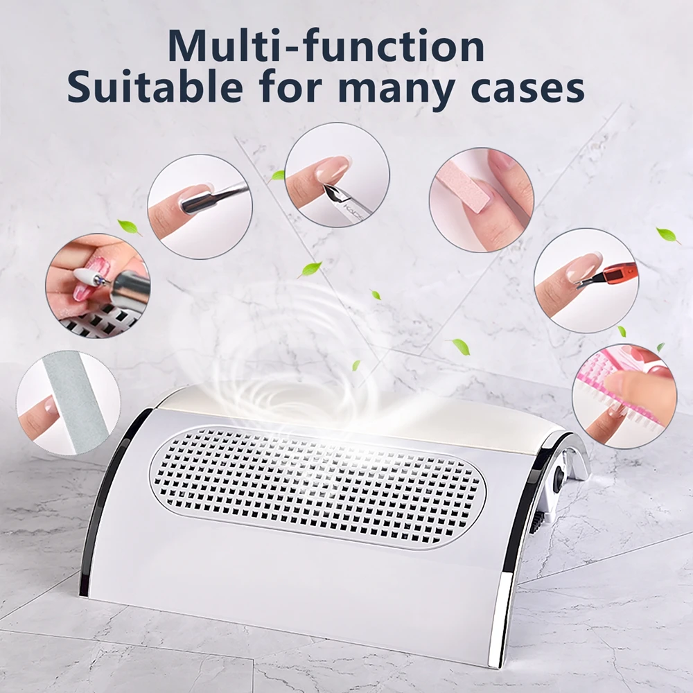 Nail Dust Collector Strong Suction Nail Vacuum Cleaner US Plug for Acrylic Nail with 3 Fan Manicure 2 Dust Collection Bags