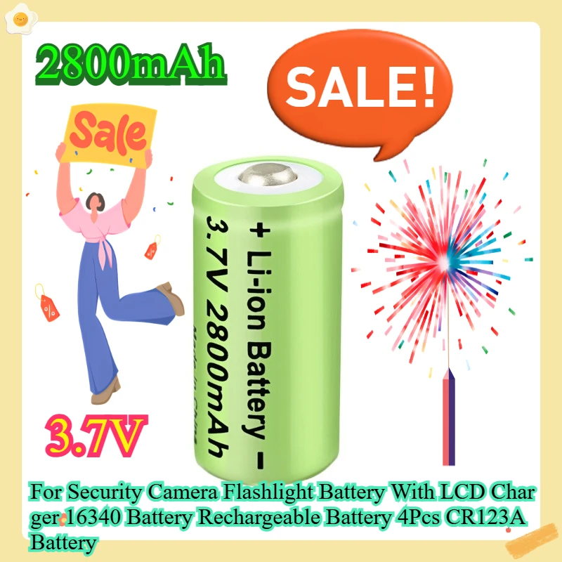 

For Security Camera Flashlight Battery with LCD Charger 16340 Rechargeable Battery CR123A 2800mAh 3.7V