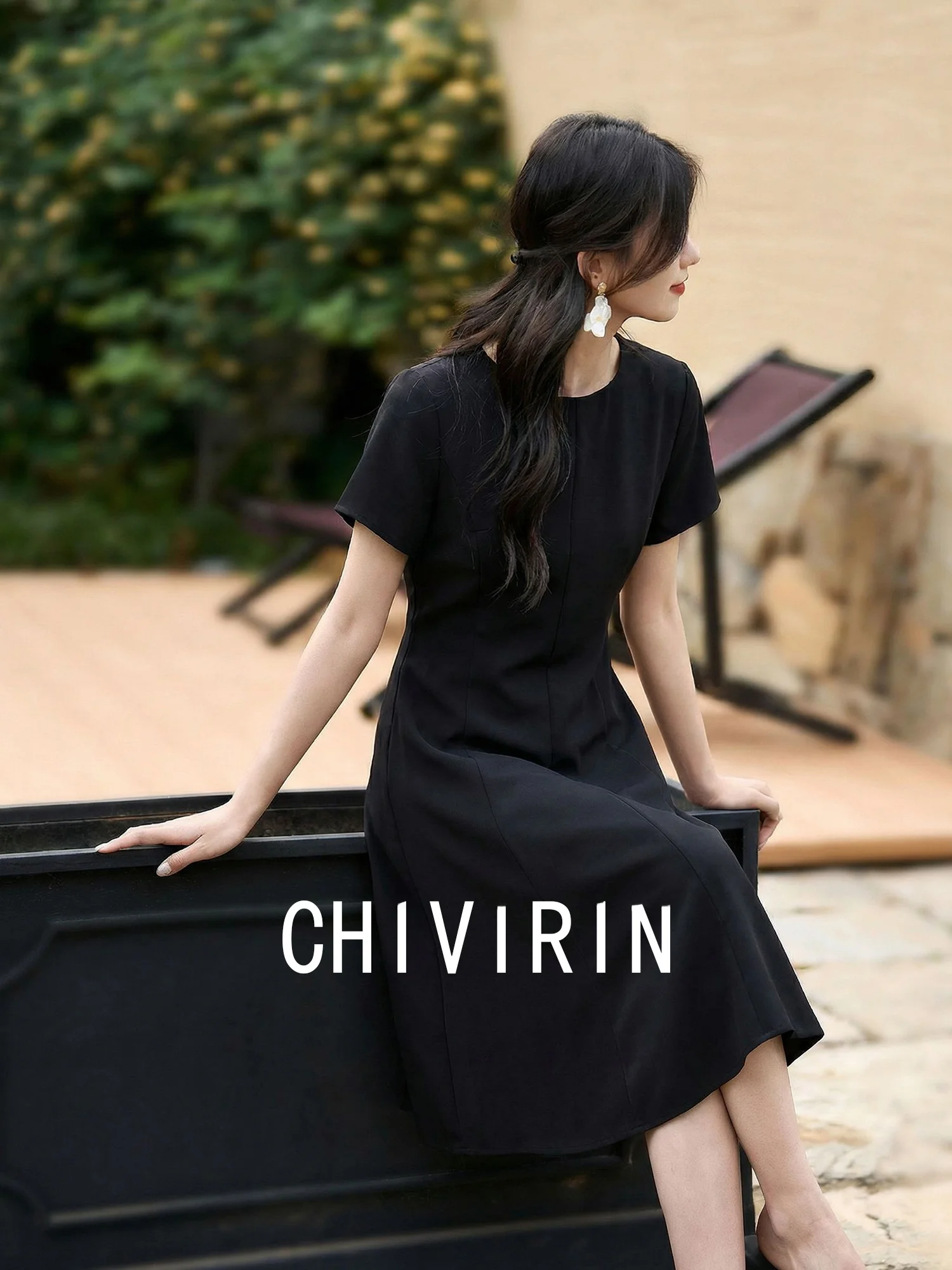 

Элегантное черное платье-рубашка с круглым вырезом, женское, приталенное, миди, из ацетатного полиэстера, с коротким рукавом, повседневное, Chivirin