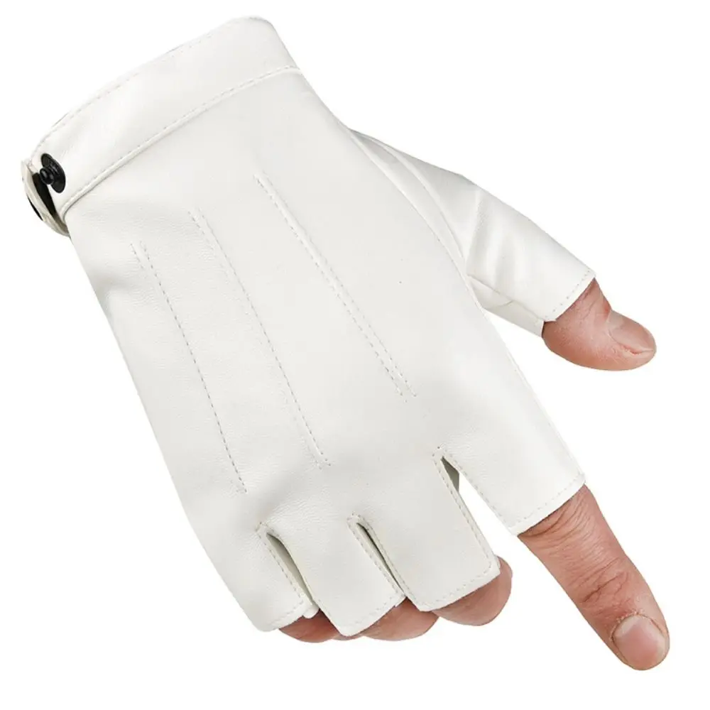 Fashion Punk PU Driving Gloves Button Design Anti-Slip Half Finger Gloves Cool Breathable Performance Gloves Outdoor