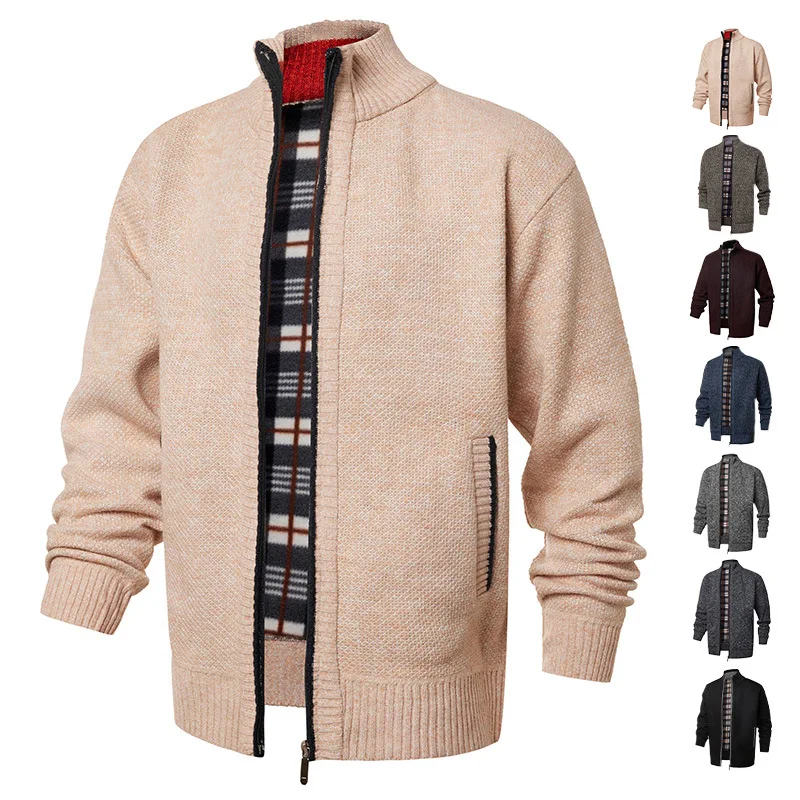 

Trendy Men's High Collar Fleece Thick Knitted Sweater Slim Fit Casual Cardigan Outerwear Leisure Fashion Autumn Winter Top