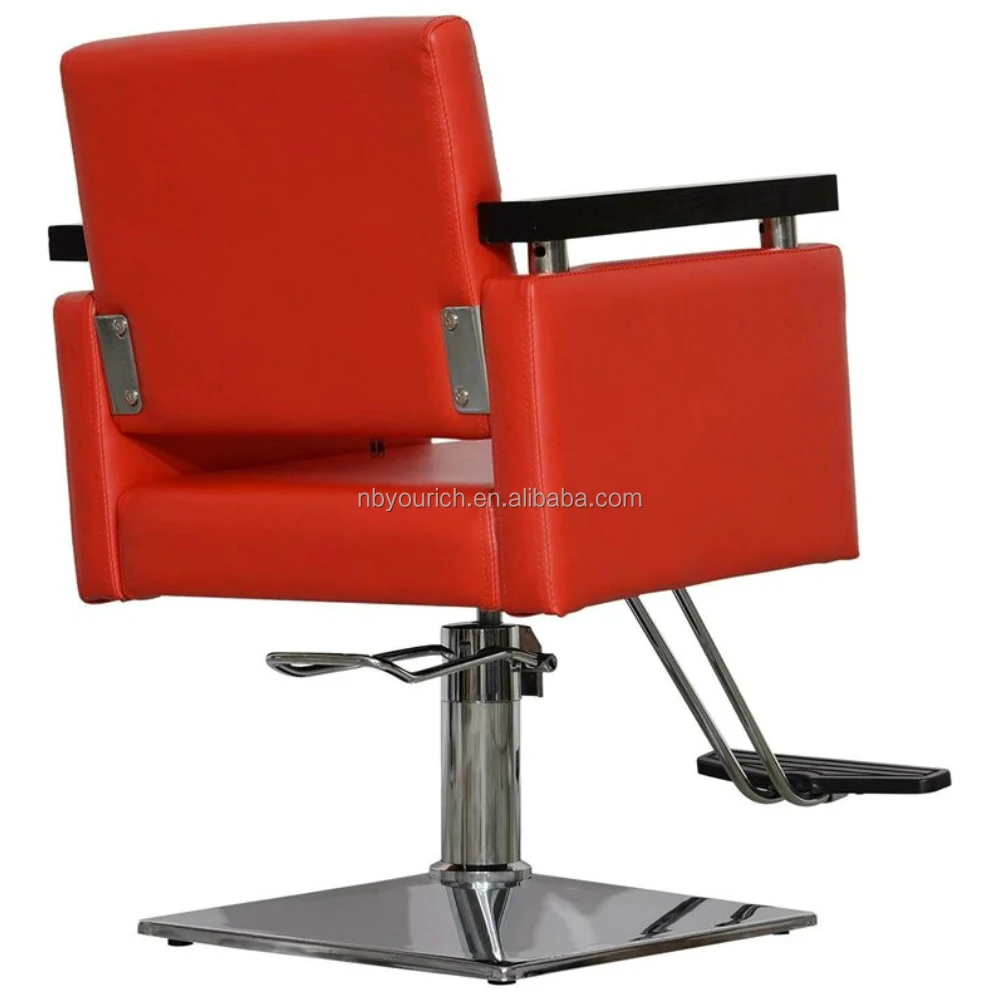 Modern Minimalist Barber Chair Red Leather Salon Equipment Women's Styling Chair Hydraulic Lifting square Base for Beauty Salon