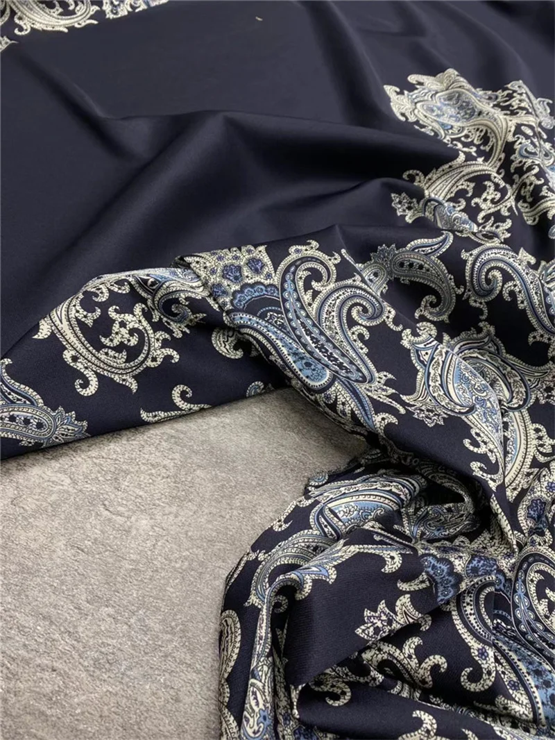 Fashion Navy Temperament Light Luxury Positioning Printing Elastic Twill Silk Fabric Dress Shirt Scarves Fabric Alibaba Express