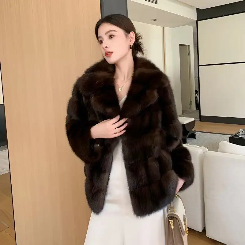 New Gentle Fashion Fur Jacket 2025 Fall/Winter New Fashion for Women's Faux Fur Effect Round Neck Long Sleeve Short Jacket Wh48