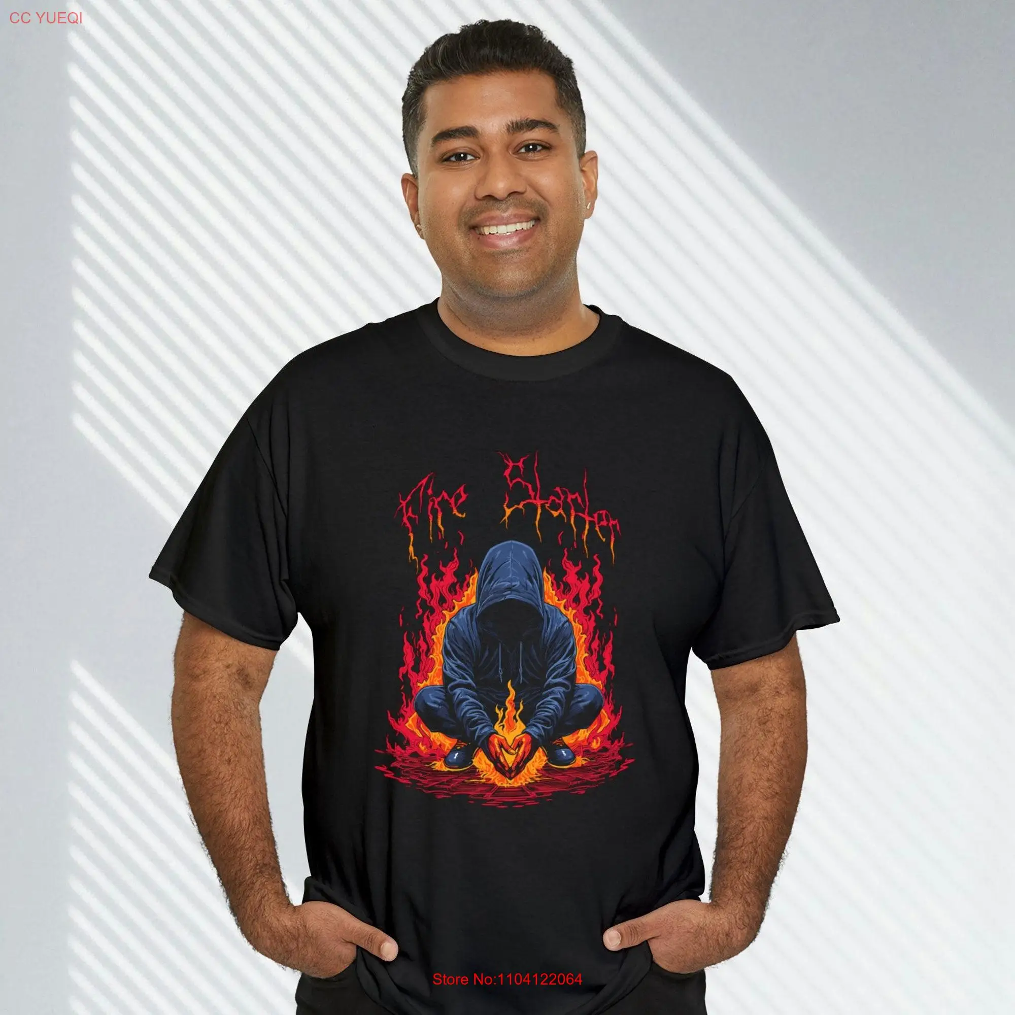 Fire Starter Hooded man with superpowers Heavy Cotton T Shirt long or short sleeves