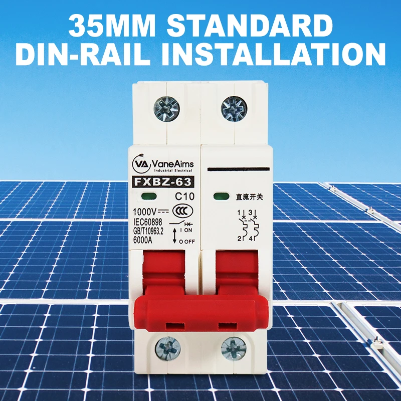 2p DC 1000V Solar leistungs schalter 6a 10a 20a 25a 32a 40a 50a 63a DC1000V PV MCB Din Rail Batteriesc halter für Photovoltaik anlage – Detail 3