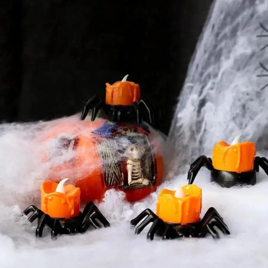 1-20PCS New LED Pumpkin Spider Lantern Candle Light Spooky Table Lamp for Haunted House Indoor Party Decor Supplies