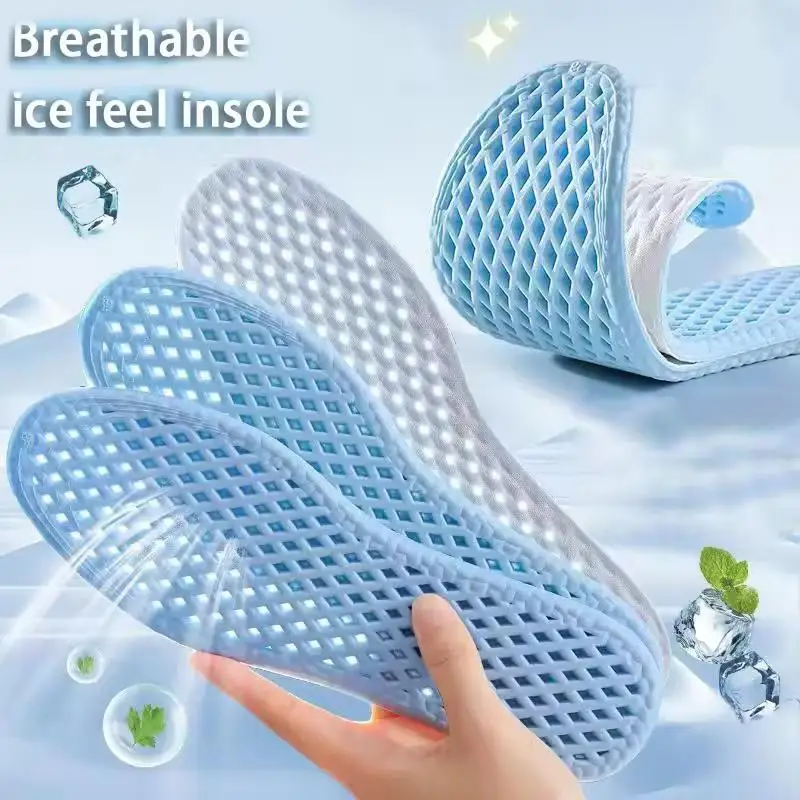 1Pair Shock Absorption Insoles Men Summer Cooling Sports Running Shoes Insert Breathable For Gym Athletes