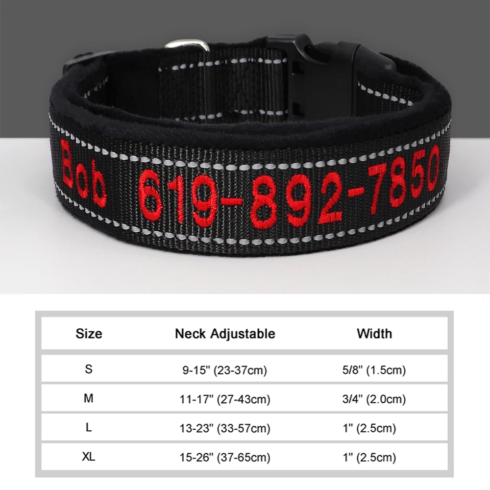 Gepersonaliseerde geborduurde halsband Reflecterend nylon Aangepaste ID-naam Accessoires Gewatteerde halsbanden voor huisdieren voor kleine, middelgrote en grote honden
