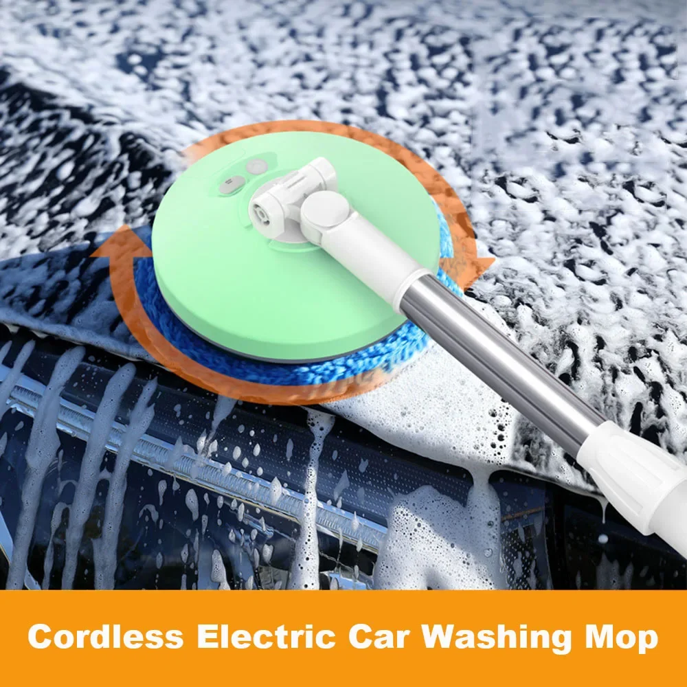 Cordless Electric Car Washing Mop with Auto Rotating Telescopic Handle Soft Hair Brush Safe for Car Home Use Cleaning Tool