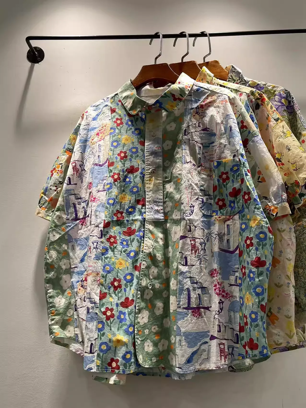 

Harajuku fashion 100% cotton print patchwork short sleeve print shirts and blouses for women Japan style summer tops