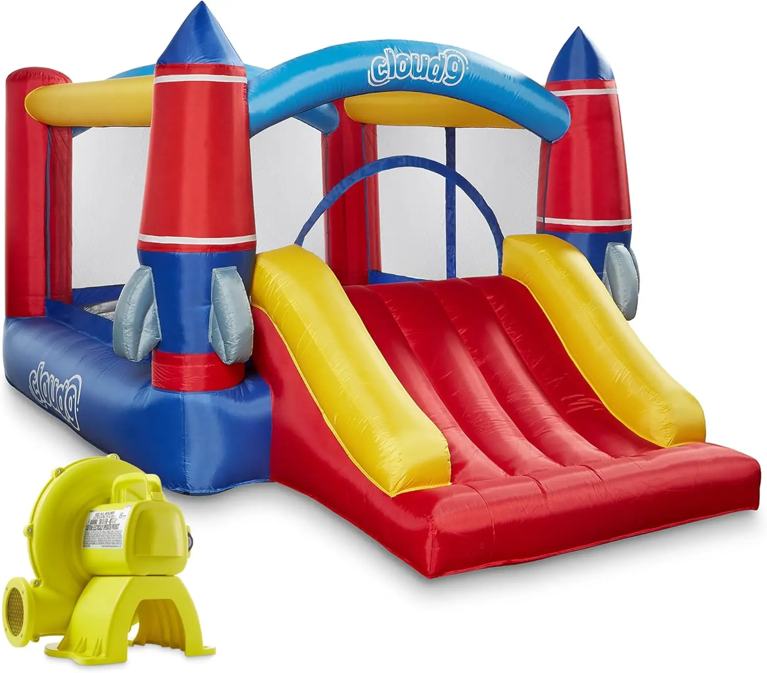 Aufblasbares Hüpfhaus und Gebläse, Raketen-Themen-Türsteher für Kinder mit Rutsche, inklusive Pfähle und Reparaturflicken