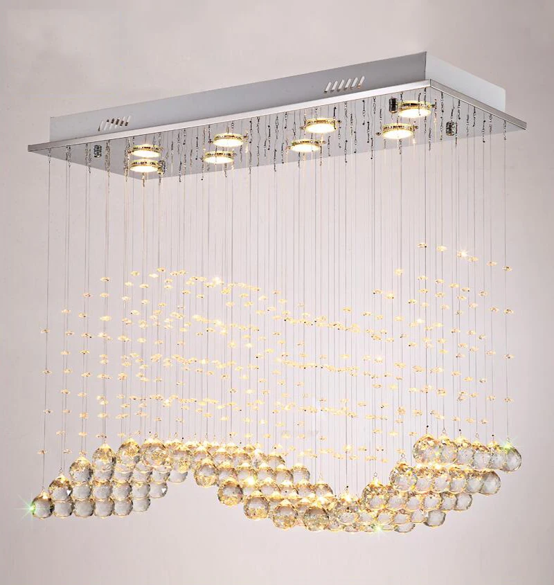 Modern Hanging Line Light, Minimalist Restaurant Light, Luxurious Crystal Light, Titanium Gold Ceiling Light, Dining Room Wave L