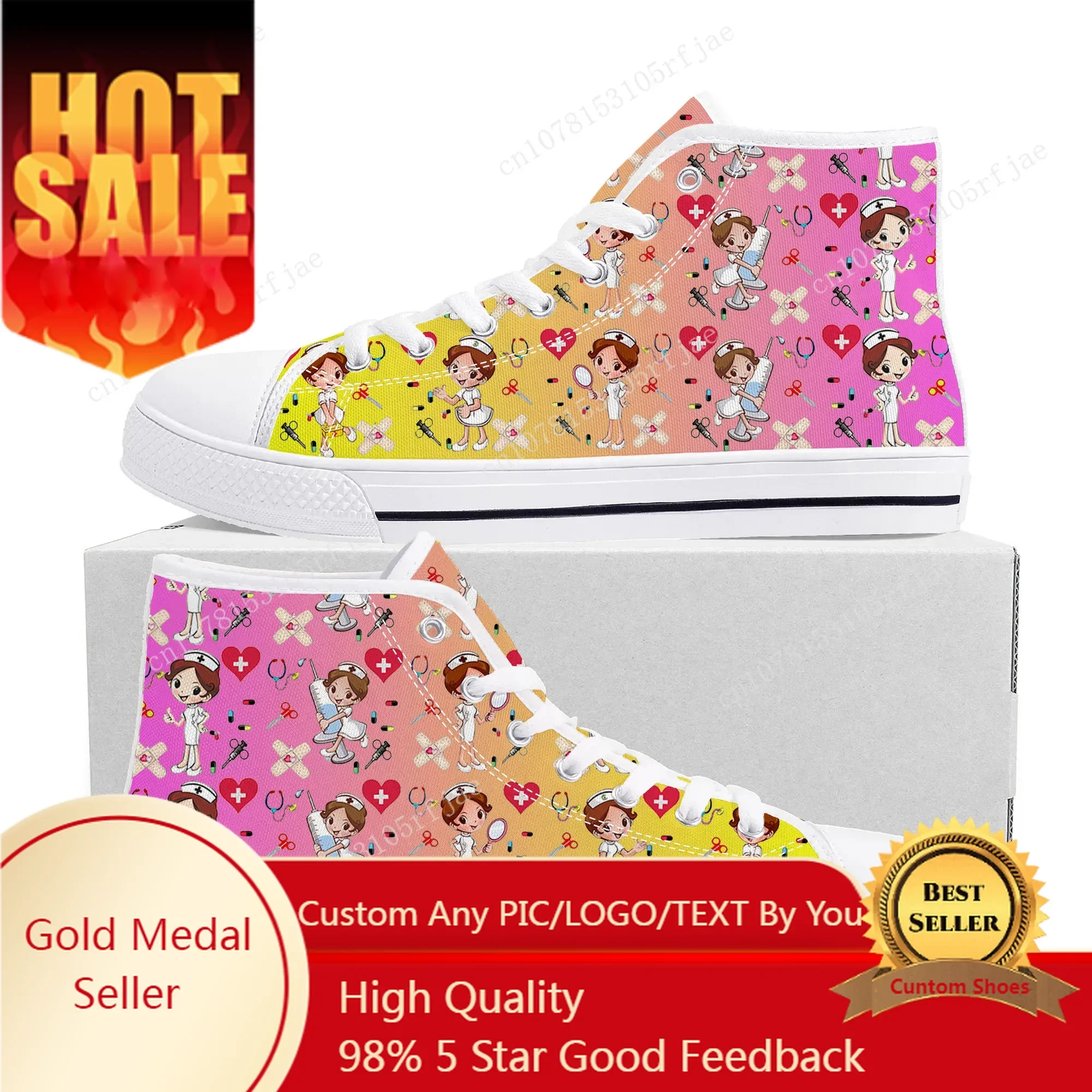 

Gradient Nurse Medical Hospital Work High Top Sneakers Mens Womens Teenager High Quality Canvas Shoes Casual Tailor Made Sneaker