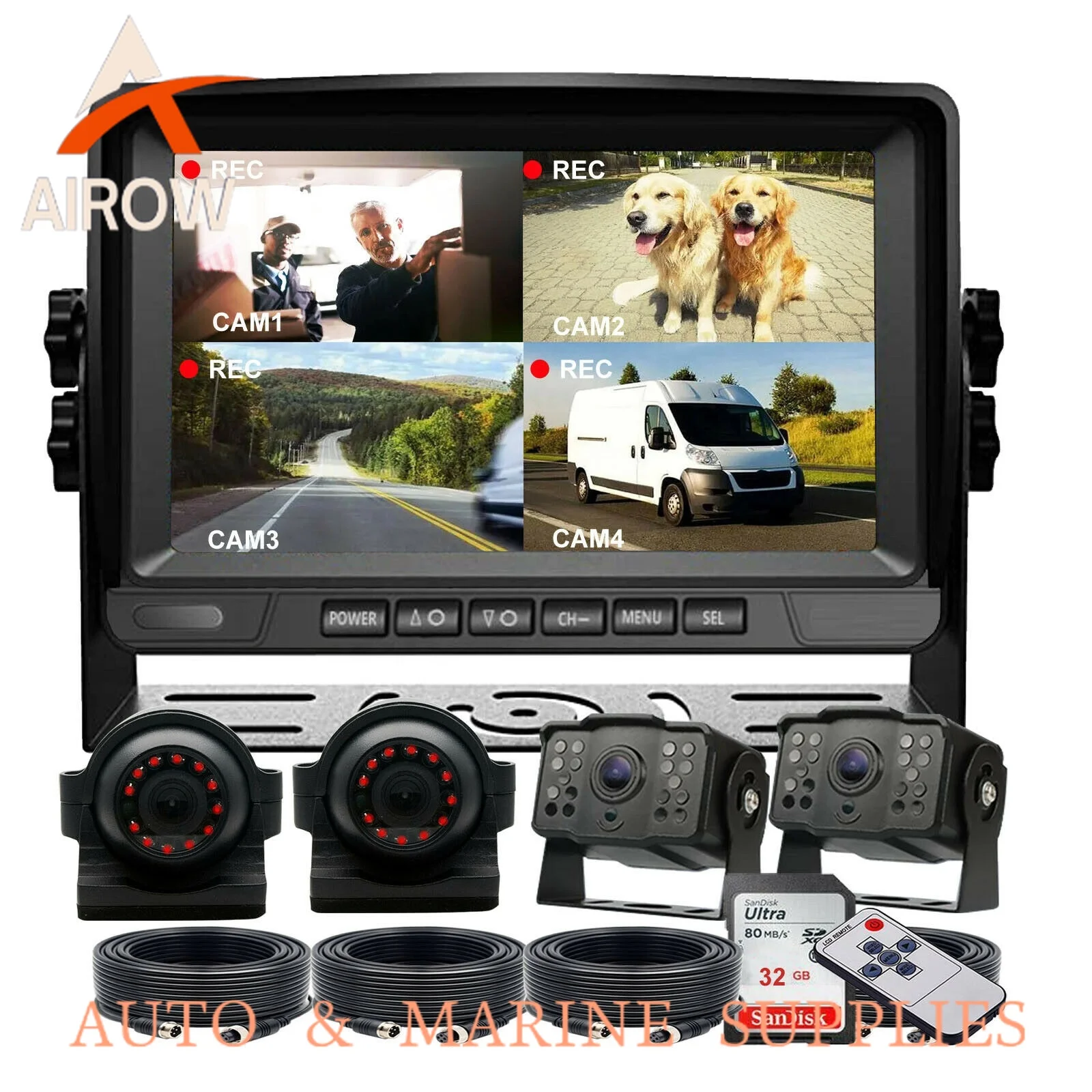 Airow auto IPoster for Track RV Caravan Bus Trailer Split IPS Screen Monitor with Loop Recording and  Iron Rearview Cameras Kit