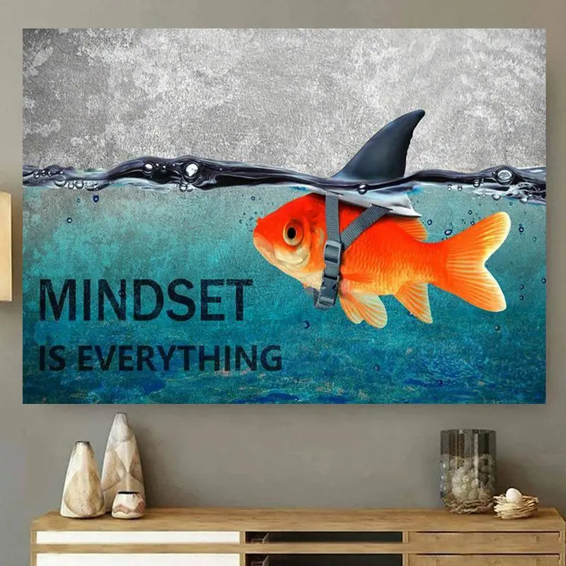 VIKAMA Inspirational Shark Fin Goldfish Creative Oil Painting Tapestry, Motivational Wall Art for Bedroom Dorm