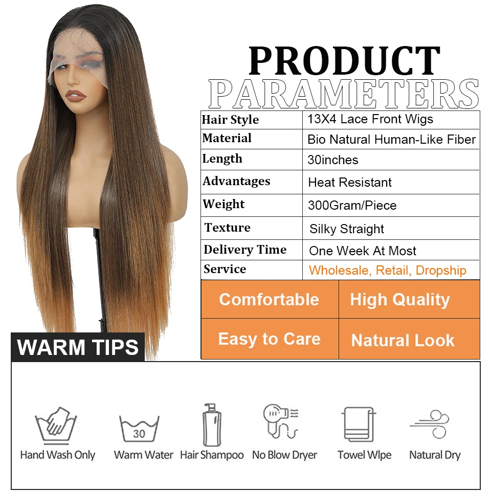 13x4 مستقيم HD الدانتيل الشفاف الجبهة الباروكات الاصطناعية أومبير براون تسليط الضوء على شعر مستعار تأثيري 30 بوصة 300 جرام شعر الطفل الدانتيل شعر مستعار أمامي #2