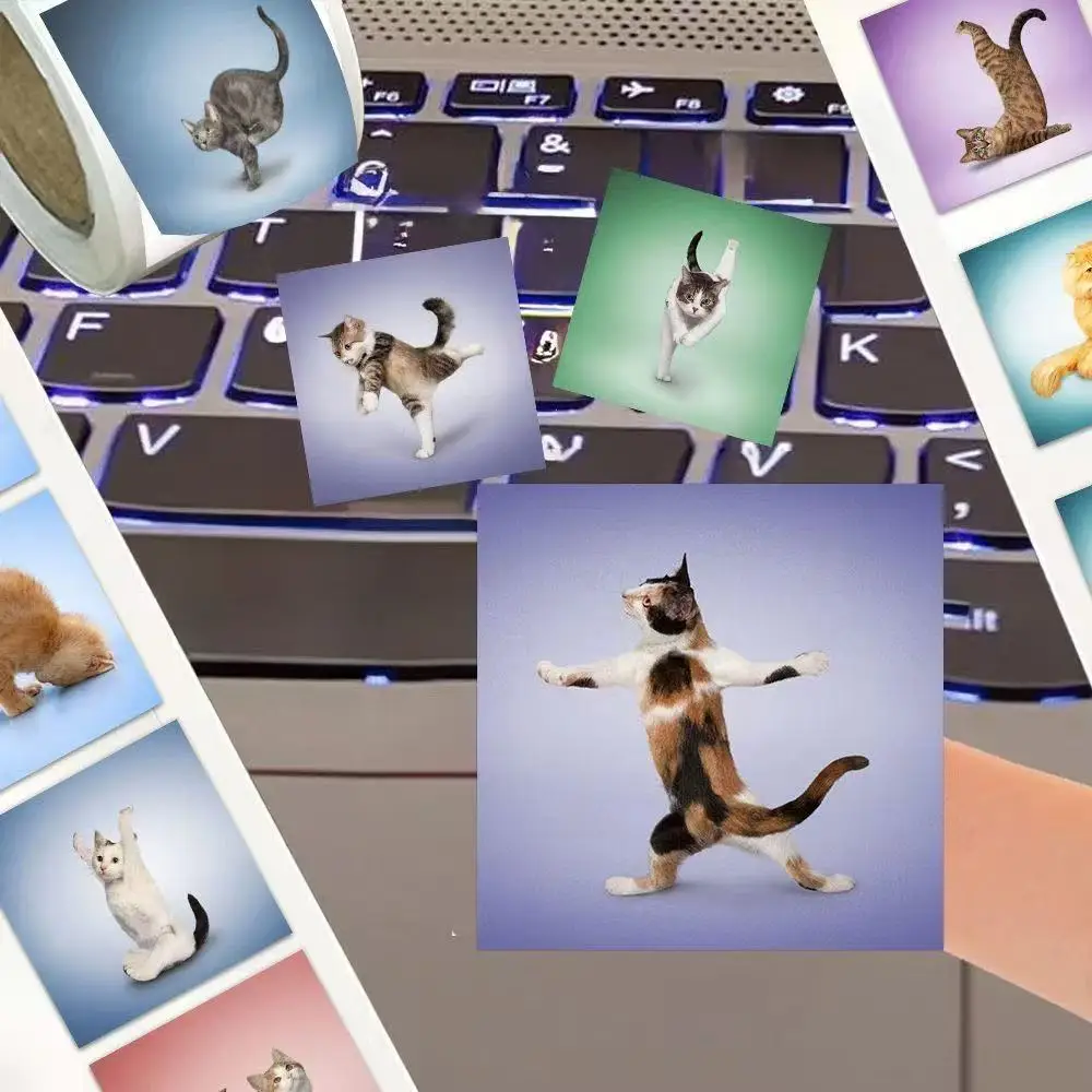 500pcs Cute Cat Roll Stickers Funny Yoga Cat Kawaii Paper Stickers Aesthetic for Scrapbook Journal DIY Craft Decor view 3