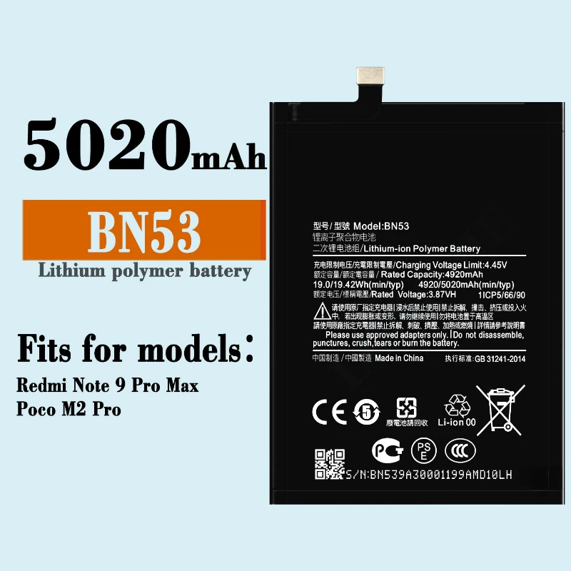 Nova bateria de celular bn53 5020mah para xiaomi redmi note 9 pro poco m2 pro baterias de telefone + ferramentas
