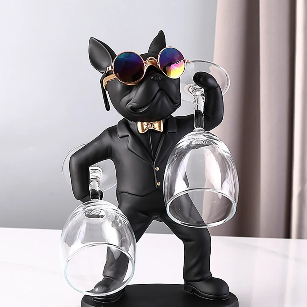 Nordic Luxury Bulldog Sculpture Statue Animal Figurines Wine Cup Holder Resin Dog Figurine Desktop Cup Organizer D