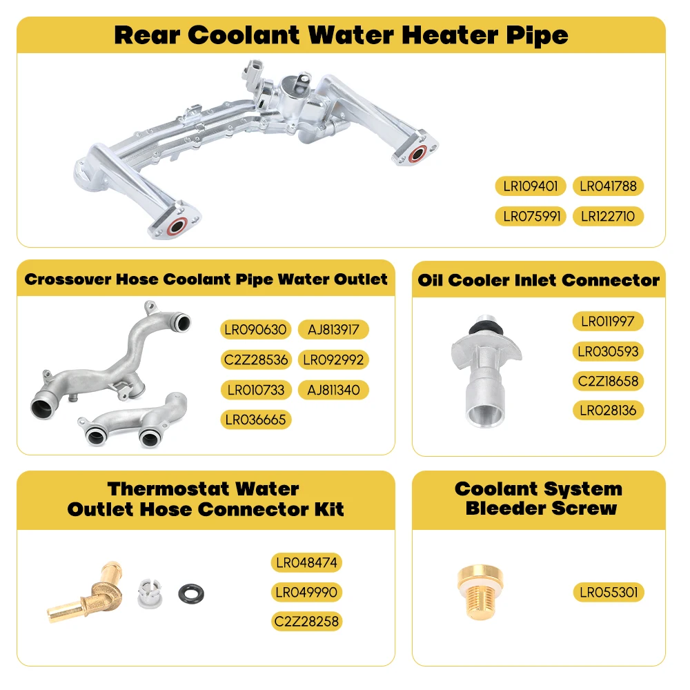 Upgraded Metal Coolant Water Pipe System Kit 3.0 for Jaguar XE XF XJ F-Pace F-Type LR010733 AJ813917