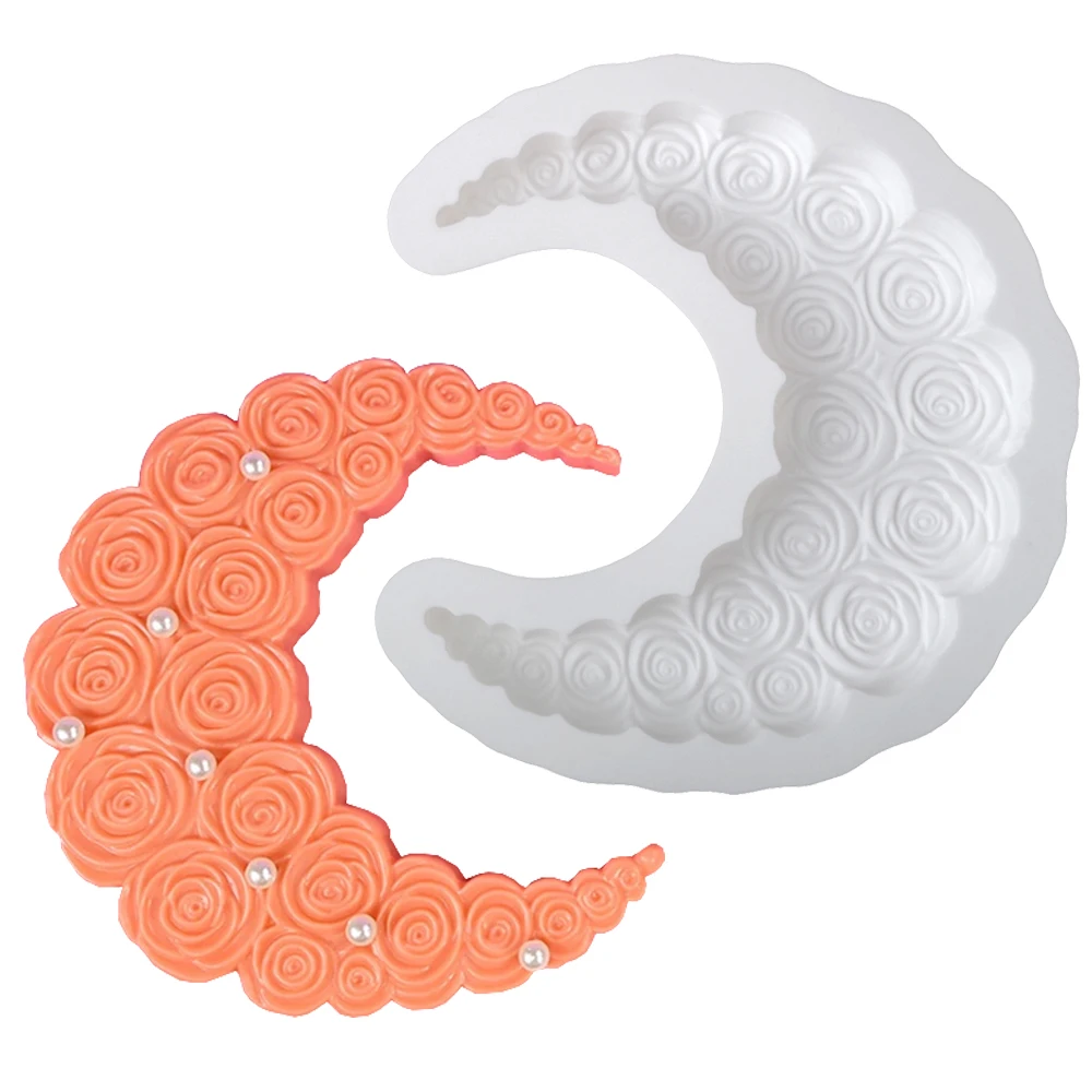 Rose Textured Crescent Shaped Mousse Cake Mold Valentine's Day Silicone Cake Mold Chocolate Mold Kitchen Baking Supplies