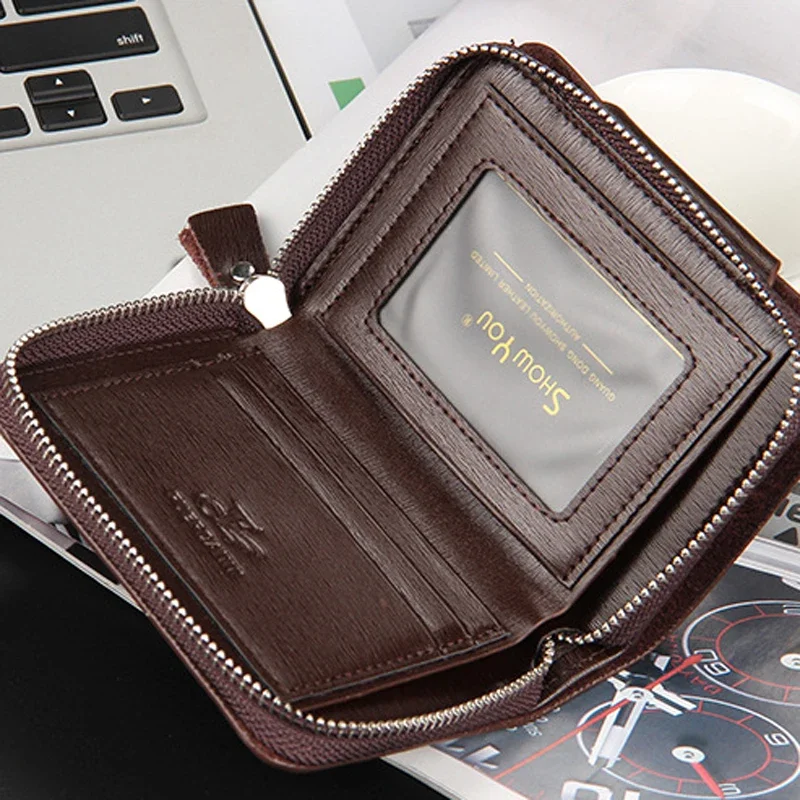 Portafoglio corto in pelle moda per uomo con cerniera Borsa per soldi Hasp Borsa da uomo Porta carte di credito di design maschile