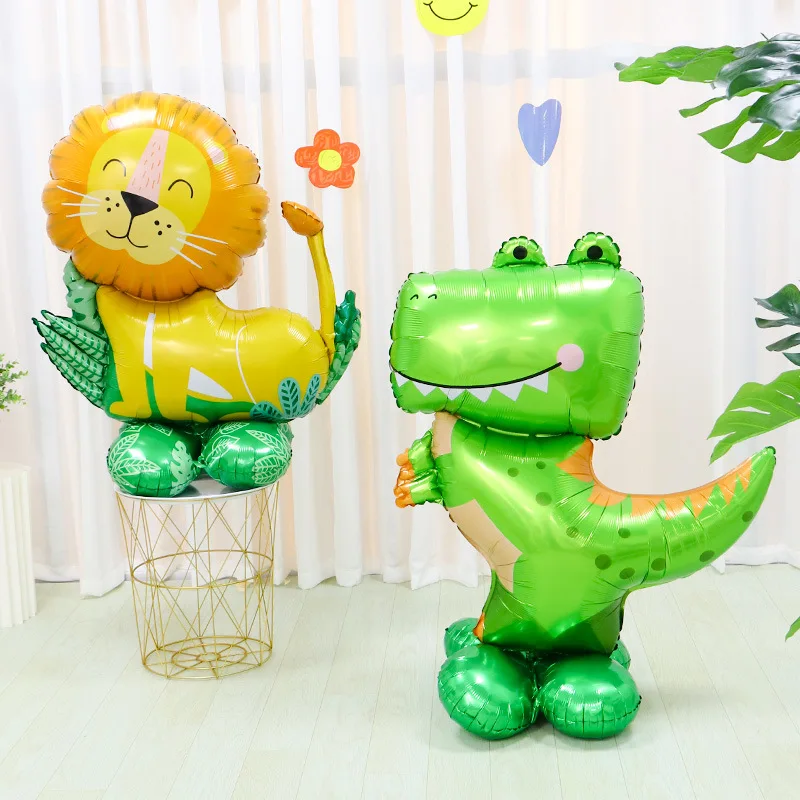 4D Standing Lion Dinosaur GiraffeFoil Balloon Jungle Coconut Tree Ballon Safari Animals Kids Happy Birthday Party Decor Balon